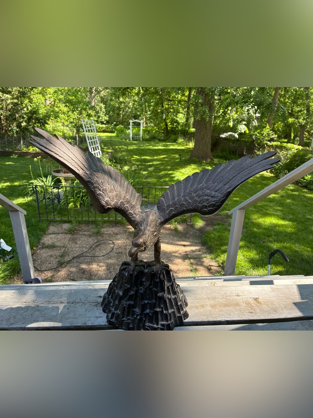 Large Brass Eagle on Metal Base - 19” Wingspan